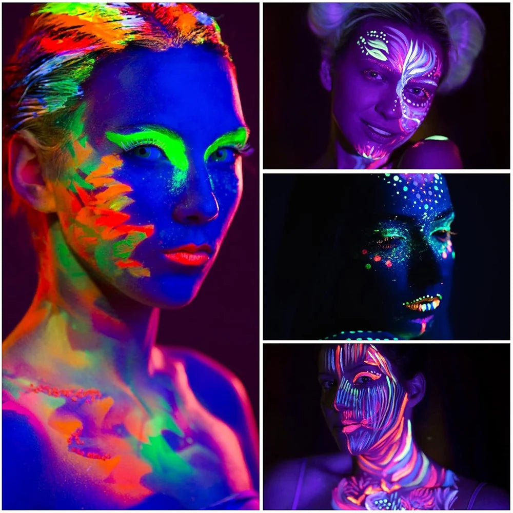 UV Neon Face Body Paint Glow in the Dark Makeup Set Fluorescent Painting for Adults Festivals Party Halloween Christmas