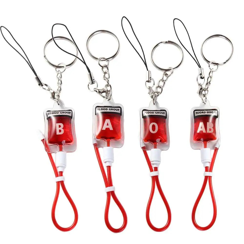 Type A B O AB Plasma Blood Bag Keychain PVC Unique Blood Bag Pendant Fashion Bag Charm Halloween Blood Pendant DIY Accessory