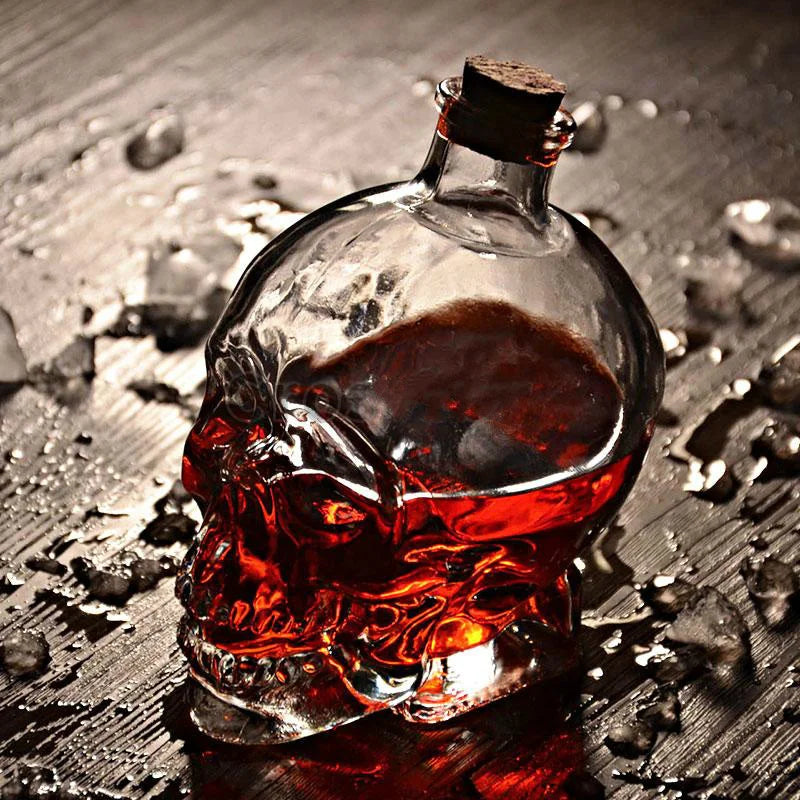 Skull Glass Bottle for whiskey Cocktail & Liquor - Borosilicate Barware, Perfect for Party, Home & Halloween Decor