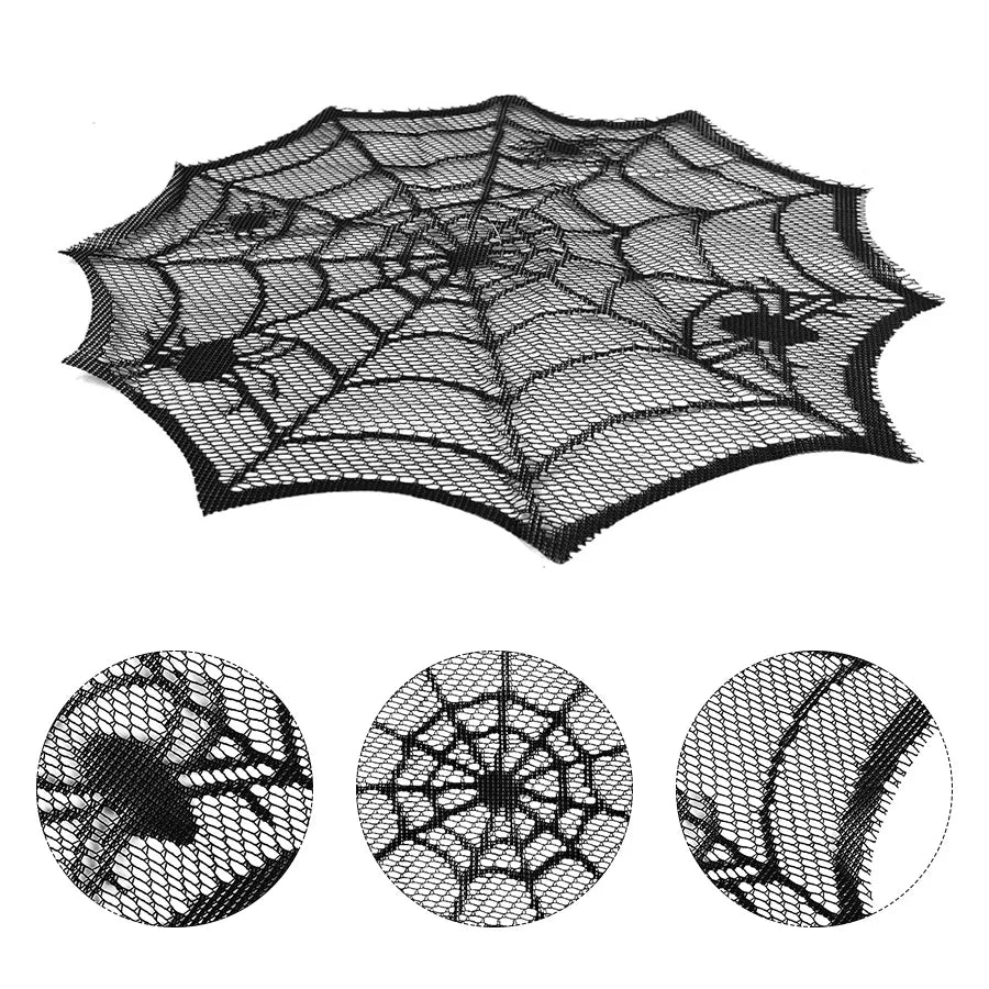 4pcs Halloween Spider Web Black Lace Placemats Halloween Party Home Dinner Table Decoration Polyester Cup Plate Mats Tablecloth