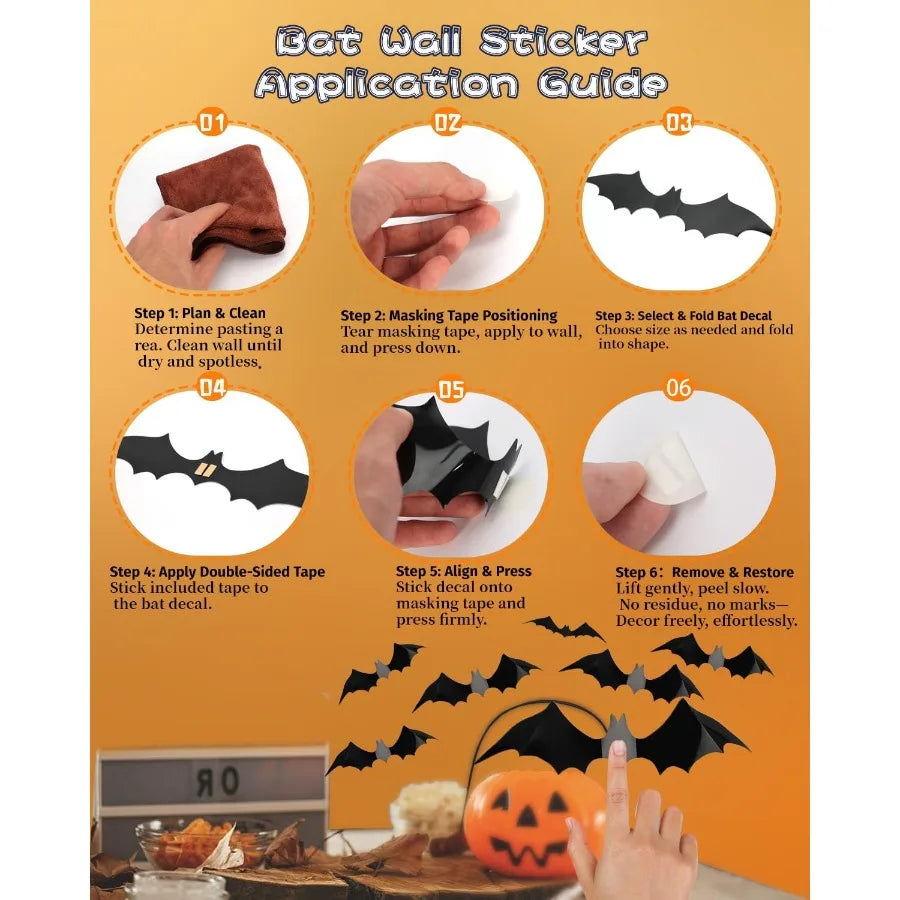 120pcs Halloween Bats Decorations for Outdoor and Indoor Use 3D Bat Stickers Ideal for Wall Window Home Kitchen Scary Theme Par