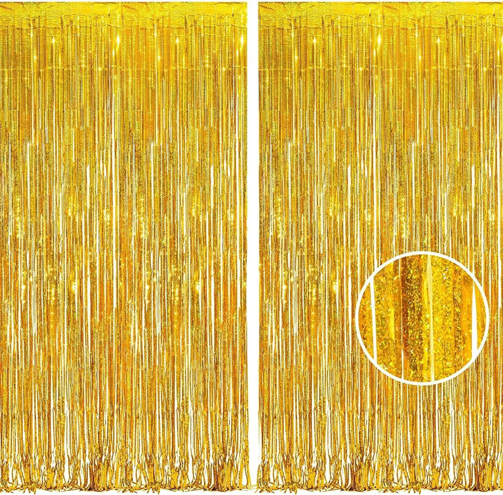 6PCS 2M High Foil Fringe Curtain Backdrop Holiday Theme Photo Booth for Halloween Christmas Birthday Wedding Party Decorations