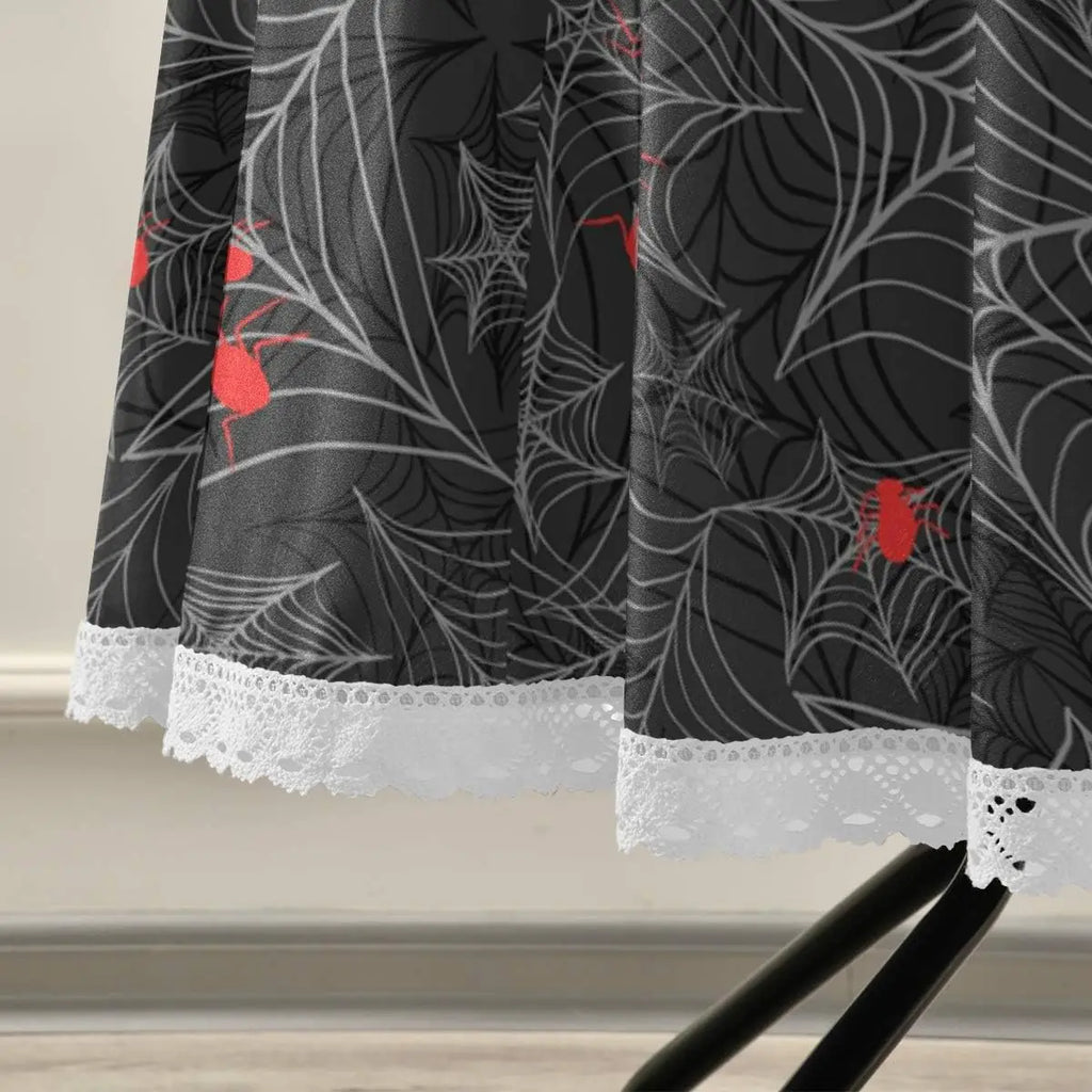 Red Spider Black Style Round Table Cloth, Halloween Horror White Lace Tablecloth Round Table 60 Inch for Dinner Table Decor