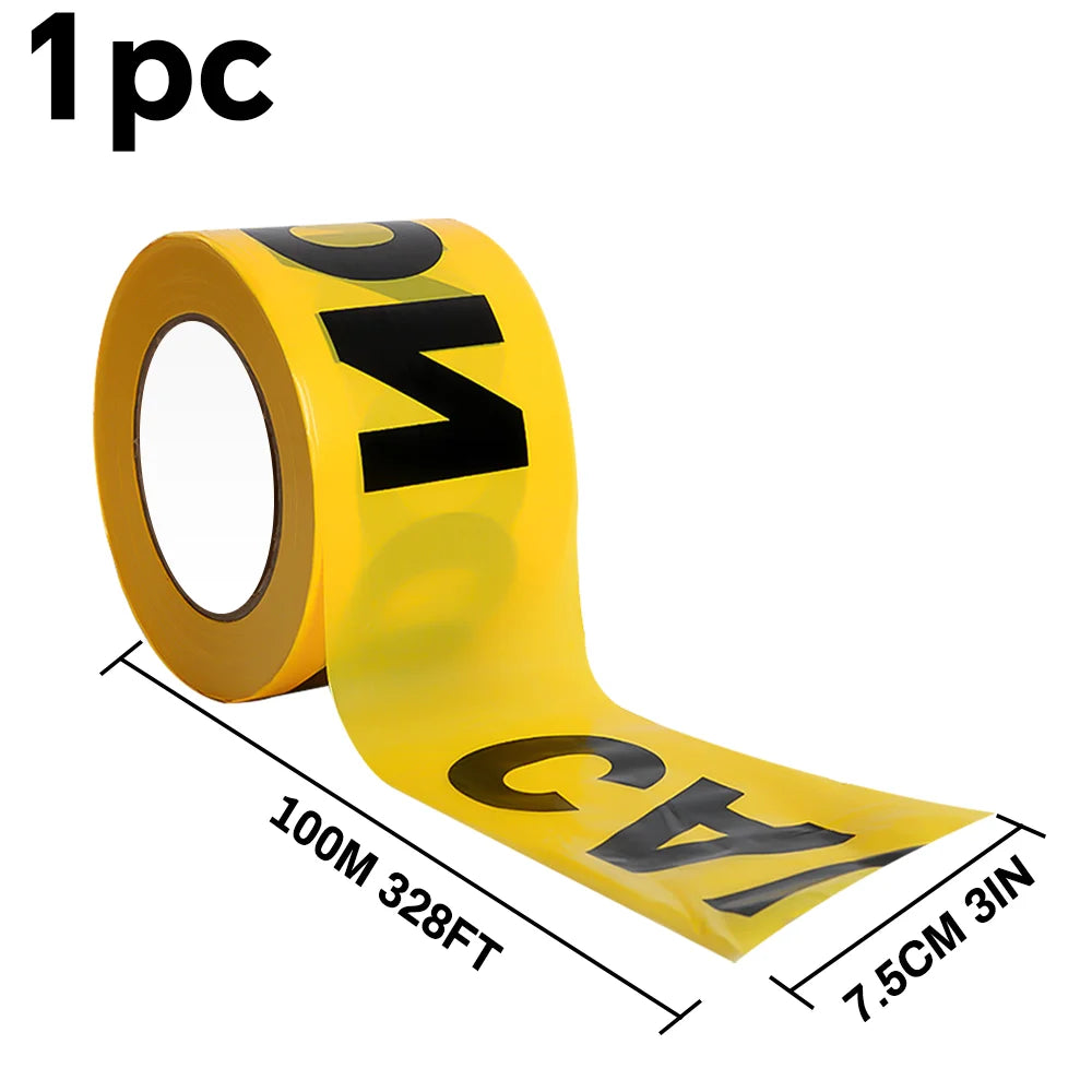 Heavy-duty, 3" x 328 ft reusable caution tape for construction, hazard marking, crime scenes, events, and Halloween decor.