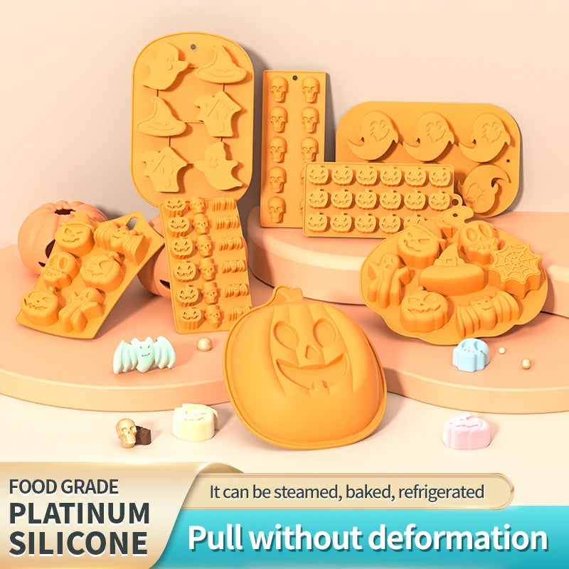 Halloween horror pumpkin bat silicone mold ghost hat skeleton ice block chocolate food baking tray mold biscuit cake baking mold