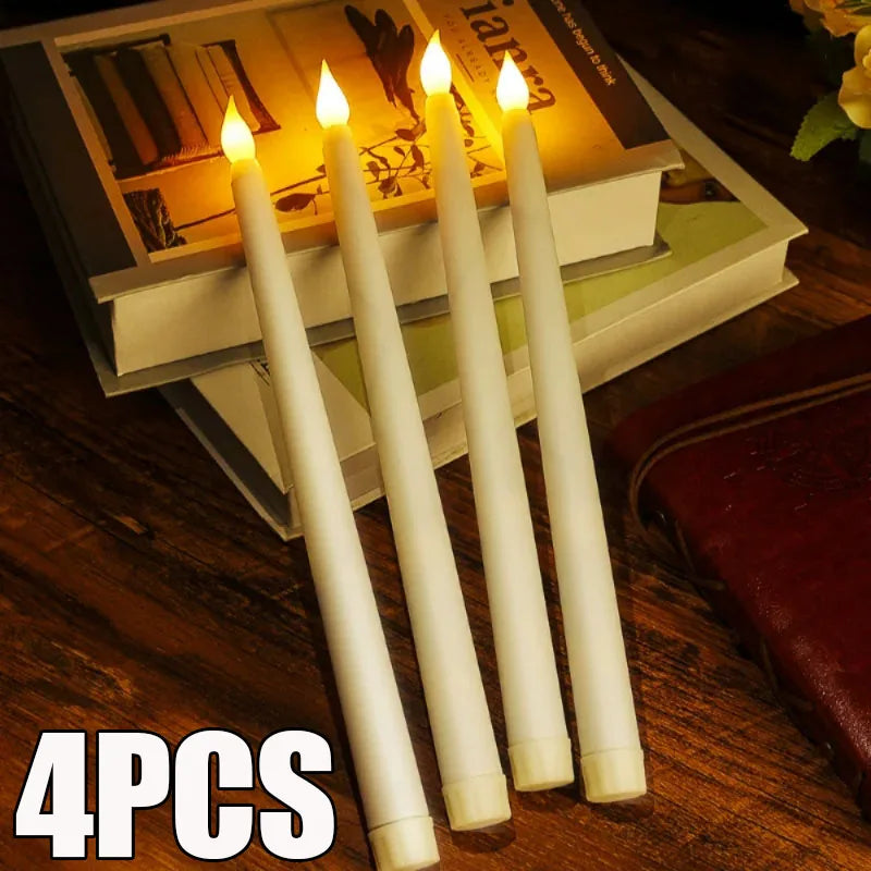 4/1PCS Long Halloween LED Candle Flameless Pointed Candle Light Battery Powered Flickering Candle Light Home Decoration