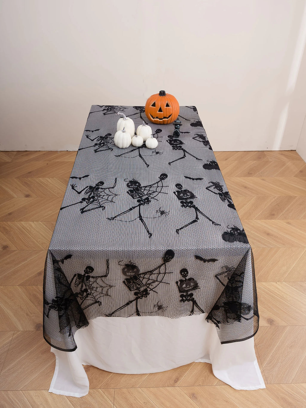 Halloween Black Skeleton Lace Tablecloth Decoration for Living Room, Bedroom, Night Terror Atmosphere