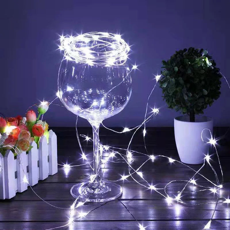 10M 100LEDs Festoon Silver Wire Light String Wedding Garland Lamp for Christmas Party Outdoor Garden Bedroom Decor Battery Power