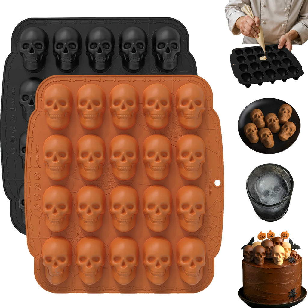 Skull Baking Mold/ Ice Cube Tray - Halloween Cake Candy Chocolate Decor Silicone Food Grade Flexible Easy Release Reusable Mold