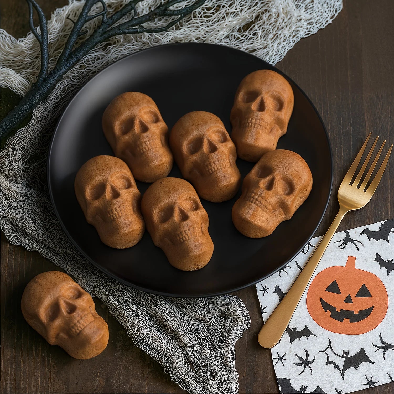Skull Baking Mold/ Ice Cube Tray - Halloween Cake Candy Chocolate Decor Silicone Food Grade Flexible Easy Release Reusable Mold